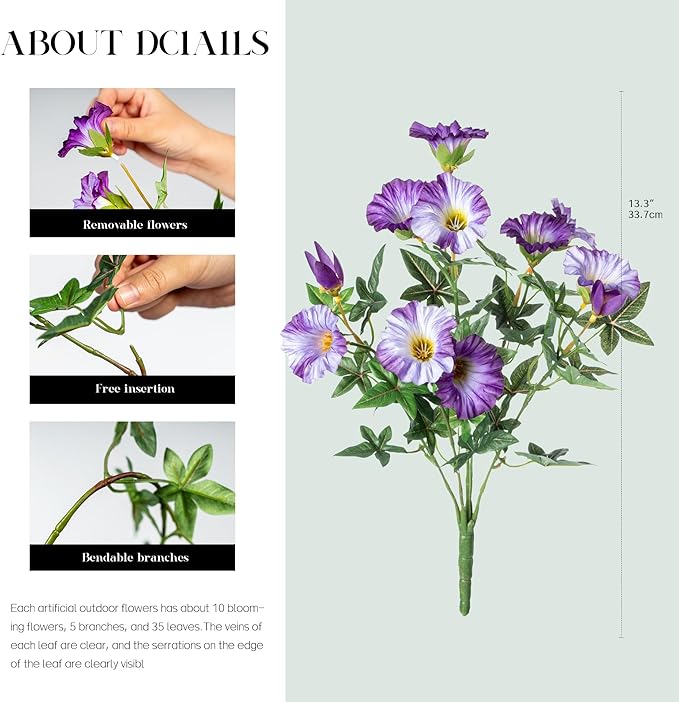 UV Resistant Artificial Petunias 8PCS 13.3In Fake Flowers Artificial Flowers for Outdoors Silk Flowers Fake Hanging Basket Plants Suitable for Outdoor Porch Decor Patio Decor,Light Purple