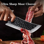 TOMBRO Meat Cleaver - 6.7" Heavy Duty Butcher Knife, High Carbon Steel Chef Knife,Full Tang Bone Chopper Meat Knife with Sheath for Outdoor Camping, BBQ, Kitchen