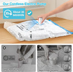 Cordless Electric Pump for Vacuum Storage Bags Travel Air Pump for Various Space Saver Bags Portable Rechargable Seal Bag Pump for Compression Clothes, Blanket, Luggage (White)