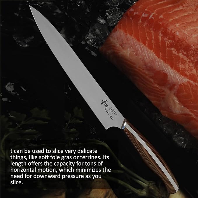 NAGOMI] 8.5 inch Premium Slicing Knife, Stainless Steel HRC58 Carving Knife for Slicing Roasts, Meats, Sashimi, Fruits and Vegetables | Black Stylish Gift Box