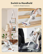 Cordless Vacuum Cleaner, 8-in-1 Lightweight Stick Vacuum with 45mins Runtime, Powerful Suction, Rechargeable Cordless Vacuum for Carpet, Tile, Pet Hair, Hardwood Floors, White