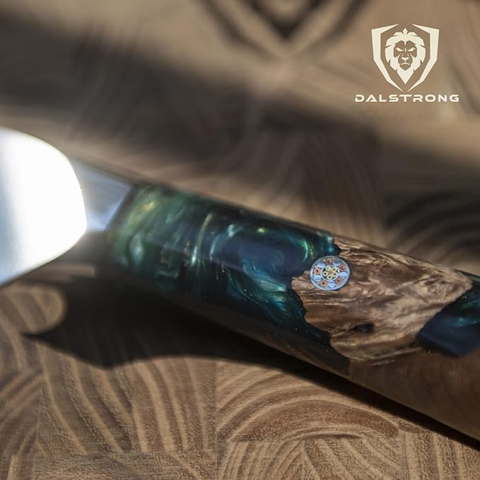 Dalstrong BBQ Piranha Knife - 6 inch - Valhalla Series - 9CR18MOV HC Steel - Celestial Resin & Wood Handle Gift Knife - Built-in Bottle Opener - Meat Cutting, Carving, Bone, Trimming - Leather Sheath