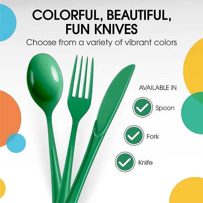 Party Solids Emerald Green Plastic Knives 200 Pcs Green Knives Disposable Utensils Heavy Duty Plastic Cutlery Set Disposable Cutlery Sets Flatware Sets Silverware Set Party Supplies & Party Tableware