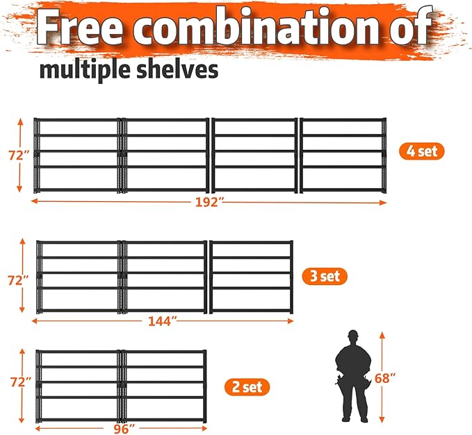 Storage Shelves Heavy Duty 2 PCS,48"L x 18"W x 72"H Garage Storage Shelves Unit Loads 3700LBS, 5-tier Adjustable Metal Industrial Utility Shelf Rack for Kitchen, Laundry Room,Warehouse, Basement