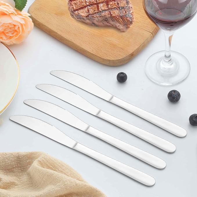 12-Piece Dinner Knives Set, Knife Set (9 Inches), Table Knife, Food Grade Stainless Steel Butter Knives, Knives Silverware for Home/Restaurant/Kitchen, Dishwasher Safe & Mirror Polished
