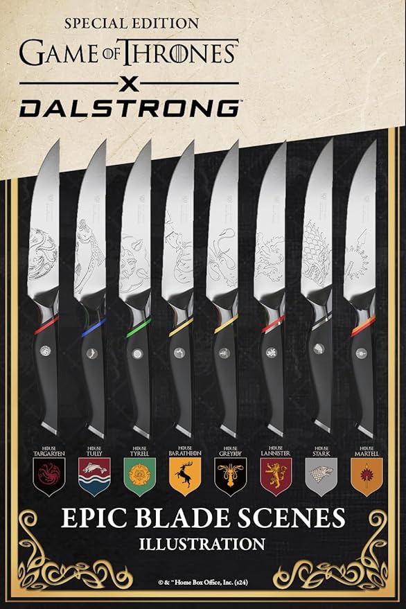 Dalstrong Steak Knife Set-8pc Set-5"- Game of Thrones™ Knife -German Premium Steel Full Tang-Professional G10 Handle-Collection Item Steak Cutting Knife