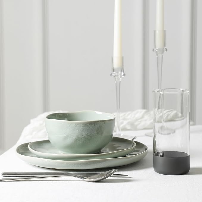 Stone Lain Mirella 16-Piece Dinnerware Set Stoneware, Borosilicate Glass, Light Green