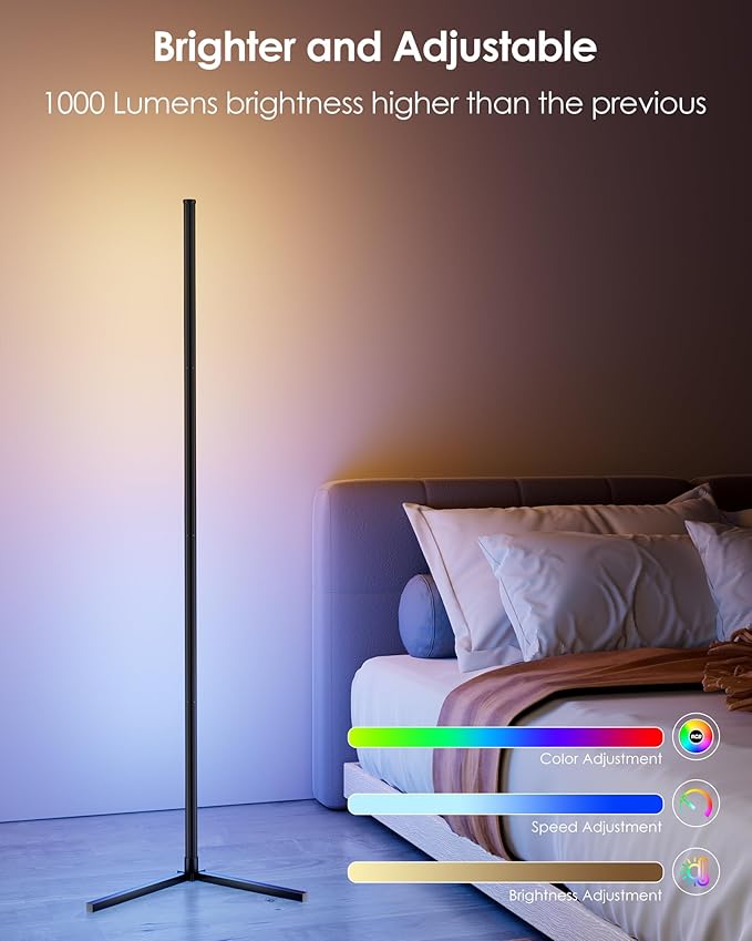 KFM Corner Floor Lamp, 65" Smart RGB LED Corner Lamp with App & Remote Control, 16M Colors,300+ Modes, Music Sync & Timer, Modern Mood Light for Living Room, Gaming Room & Bedroom (2)