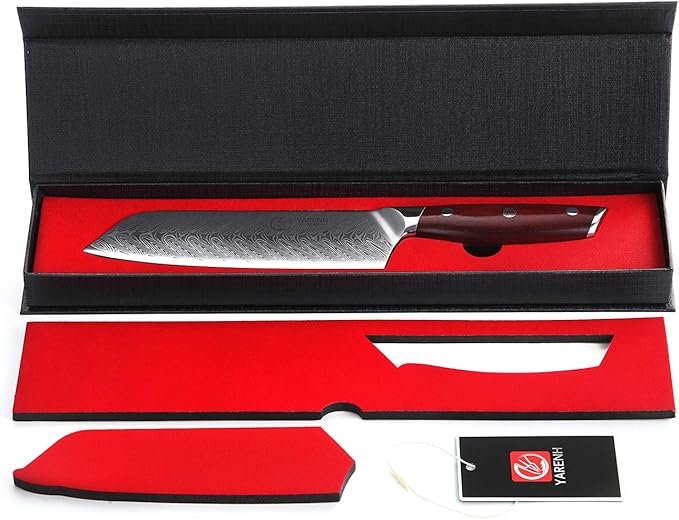 YARENH Santoku Knife 7 Inch, 67-Layer Damascus Steel Chef Knife, Sharp Long-Lasting Sharpness, Rust-Resistant, Kitchen Knife for Professional and Home Use