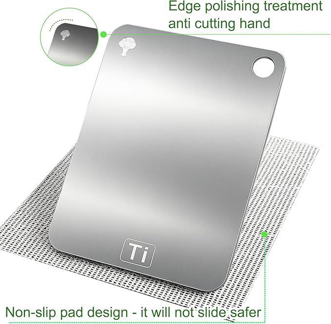 100% Pure Titanium Cutting Board– Double-Sided Metal titanium Cutting Boards for Kitchen, Food-Grade Certified, Dishwasher Safe – Small Titanium Cutting Board 11.4"x7.9" – Gift-Ready