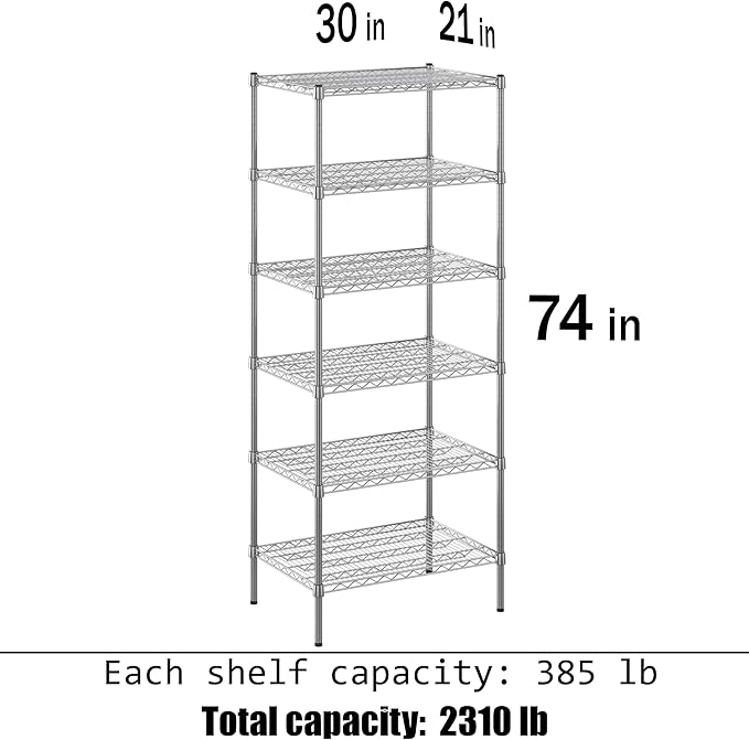 21" Deep x 30" Wide x 74" Height Wire Shelving Kit | 6-Tier | NSF Commercial Storage Rack Unit