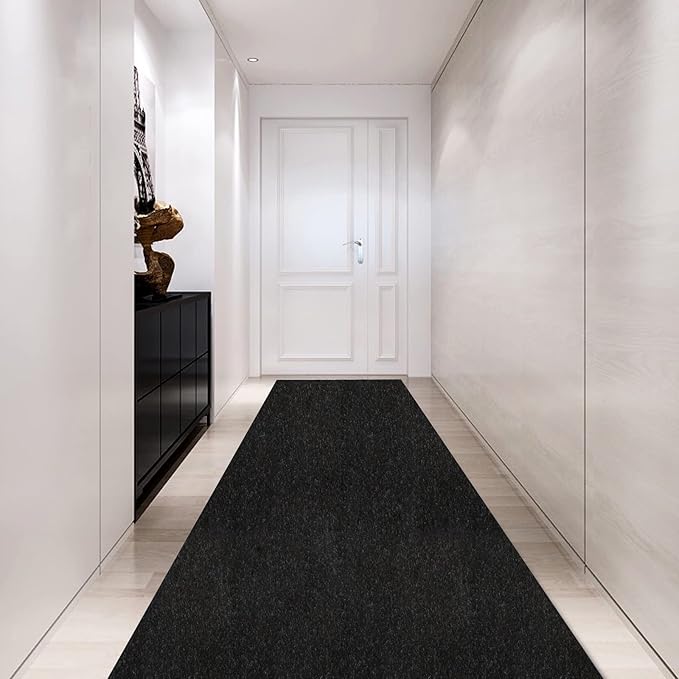 Custom Size Backed Non-Slip Area Rugs Runner, Easy Clean, Waterproof Runner Rugs for Hallway Entryway, Kitchen, Laundry, 4FT x 69FT, Black
