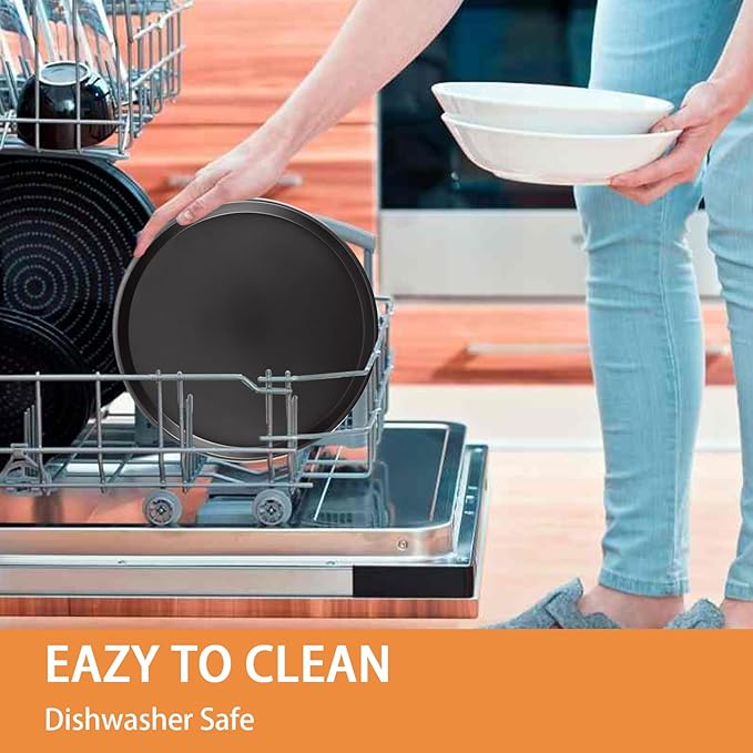 6 Pcs 12 Inch Pizza Baking Pan, Black Stainless Carbon Steel Pizza Serving Tray, Nonstick Round Pizza Plate Pizza Pan for Oven Baking