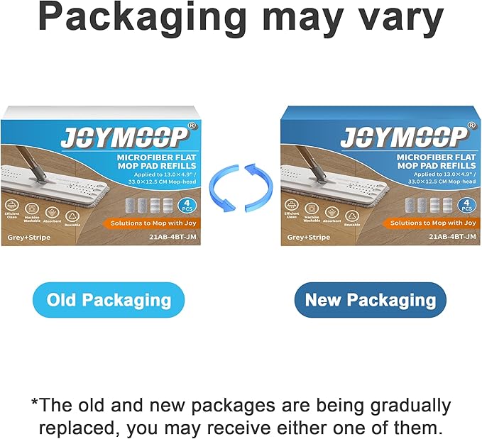 JOYMOOP Flat Mop Pads, Microfiber Mop Cleaning Pads, Washable Pads, Pads Replacement Flat Mop or Mop Bucket Set, Pack of 4 Refills 13inch - Grey and Stripe