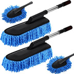 Tanlade 4 Pack Microfiber Car Duster Exterior Scratch Free with Extendable Handle Auto Duster Exterior Cleaning Tools for Car Brush for Truck Bike Rv Boats Motorcycle (Blue)