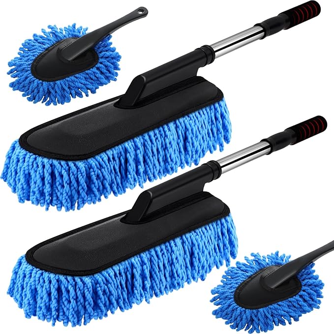 Tanlade 4 Pack Microfiber Car Duster Exterior Scratch Free with Extendable Handle Auto Duster Exterior Cleaning Tools for Car Brush for Truck Bike Rv Boats Motorcycle (Blue)