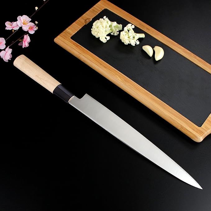WILDMOK Sashimi Knife 10 Inch - Perfect Yanagiba Knife For Cutting Sushi, Fish Filleting & Slicing - German Steel Blade & Traditional Wooden Handle