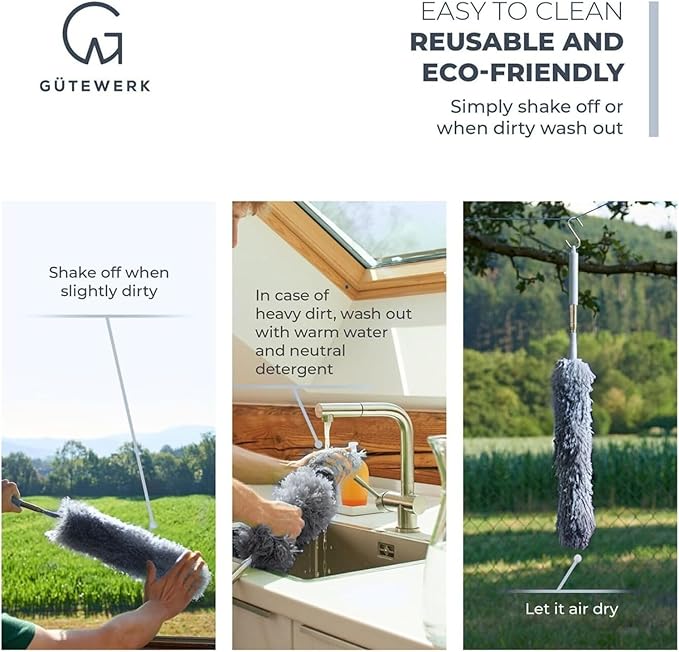 Extendable Feather Duster, Microfiber Duster, Ceiling Fan Duster, Feather Dusters for Cleaning, Dust Cleaner, Cobweb Duster - Electrostatic Bendable Head - up to 100 Inch