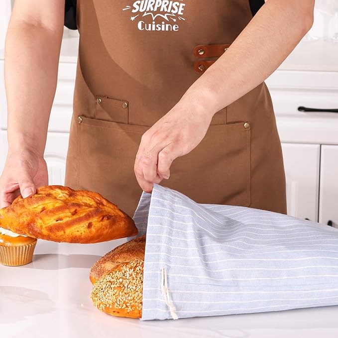 3 Pack Linen Bread Bags for Homemade Sourdough with Plastic Lined - Reusable Sourdough Bread Storage Bag
