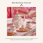 MACKENZIE-CHILDS Enamel Round Tray, Unique Serving Platter for Food and Drinks, Pink-and-White Rosy Check