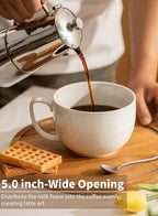 Teocera Soup Mugs with Handles, White Coffee Mugs Set of 4, Large Soup Cups - Striped Design - 24 Ounce Porcelain Jumbo Mugs Bowls for Coffee, Oatmeal, Hot Cocoa, Cereal