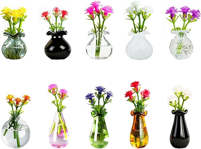 Magnetic Bud Vase Set – Mini Ceramic & Glass Vases with Strong Magnet for Fridge & Whiteboard – Decorative Small Flower Vases for Kitchen, Home or Office Décor for Women (Glass)