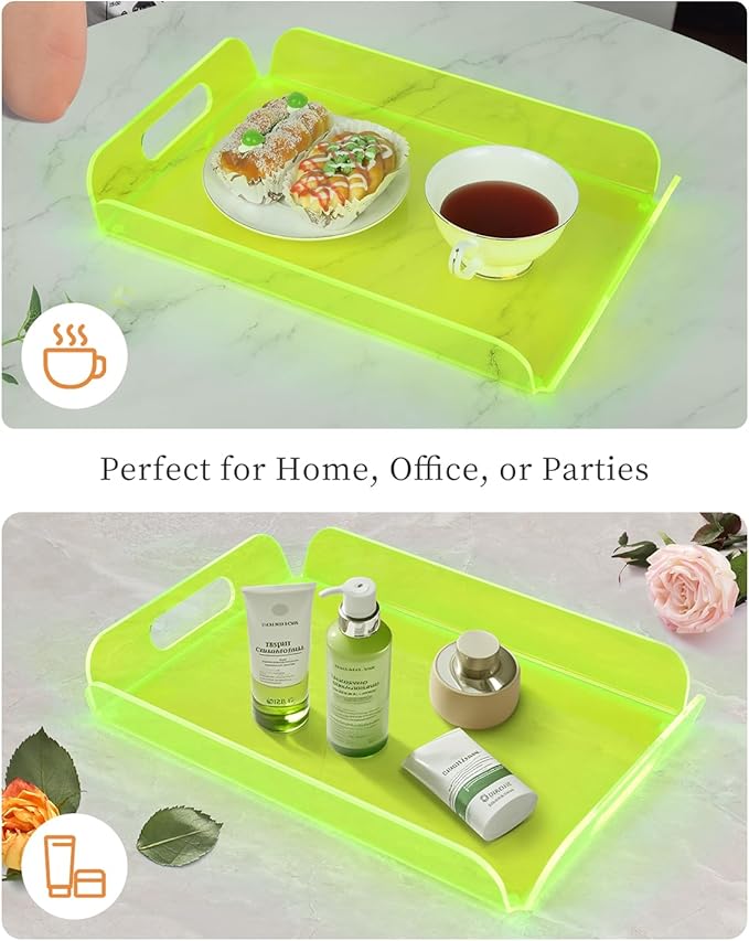 Neon Green Acrylic Tray 15x10.2 Inches - Eye-Catching Serving and Display Tray for Parties, Events, and Home Décor - Durable and Bright Organizer