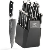 NANFANG BROTHERS Damascus Kitchen Knife Set, 18-Piece with Block, Ergonomic Handles, Carving Fork, Sharpener, Shears