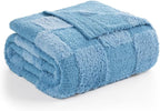 Snuggle Sac Faux Fur Checkered Blanket Twin Size with Soft Knitted Microfiber Fabric,Cozy Soft Warm Blanket for Sofa Bedroom Living Room,Solid Blue,60x80 inches