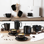 vicrays Ceramic Coffee Mug Set - 18 Ounce Large Stoneware Mug for Men Women - Unique Glazed Porcelain Mugs with Handle for Coffee Latte Tea Milk Cocoa - Set of 4 (Black)