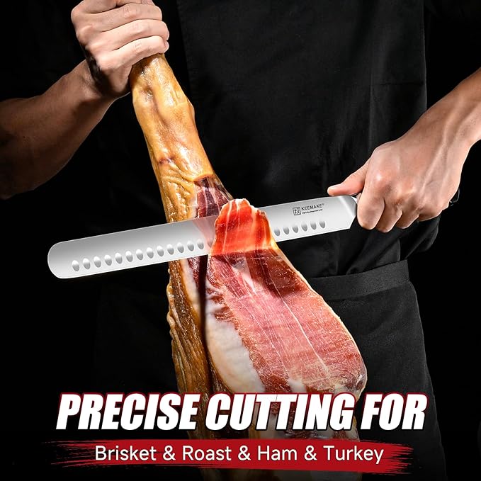 KEEMAKE Carving Knife Set - 12" Brisket Knife & 10" Butcher Knife & Boning Knife Set for Meat Ham Cutting Razor Sharp German Steel with Ergonomic Handle Full Tang Design