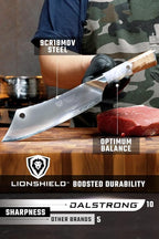 Dalstrong Chef & Cleaver Hybrid Knife - The 'Crixus' - 8 inch - Valhalla Series - 9CR18MOV HC Steel - White Resin & Wood Handle - Razor Sharp Chef's Knife - w/Leather Sheath