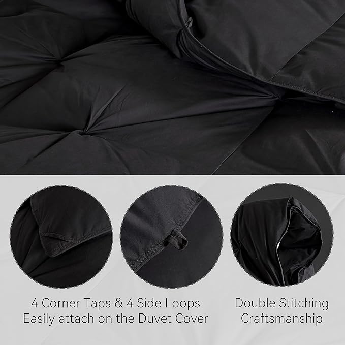 SNOWMAN Premium Down Comforter Cal King Size, Luxurious All Season Duvet Insert with Cotton Blended Fabric, 44oz Fill Weight Pinch Pleat Design Hotel Bedding Comforter (Black,108"x98")