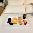 Glossy White Sturdy Acrylic Serving Tray with Handles-12x20 Inch-Serving Coffee Appetizer Breakfast-Kitchen Countertop Makeup Drawer Organizer-Vanity Table Ottoman Decorative Tray