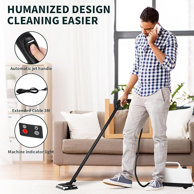 Steam Cleaner,Heavy Duty Steamer for Cleaning,Multipurpose Neat Canister Steamer with 21 Accessories,5 Minutes Fast Heating,Rolling Cleaning Machine for Carpet, Floors, Windows,Mirrors,Glass and Cars