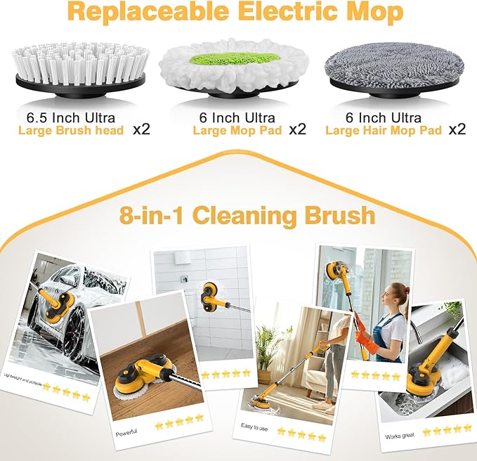 Cordless Electric Mop for Dewalt 20V Battery (NO Battery), 2 In 1 Spin Mop & Floor Scrubber Machine with LED Light & Water Spray, 800 RPM Electric Mops for Floor Cleaning, Hardwood,Tile