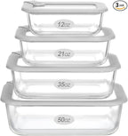 Glass Food Containers with Glass Lid, Microwave Safe Food Storage Container Set, 4 Pack, Airtight Storage Set with Leak Proof Lids, Meal Prep Containers