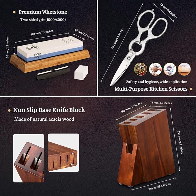 YARENH Kitchen Knife Set with Block, 8 Piece, Sharp Professional Chef Knife, 73 Layers Damascus High Carbon Stainless Steel, Full Tang Sandalwood Handle, Gift Box