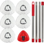 Spin Mop Handle,Head,Base Replacement Compatible with O-Cedar Easywring Microfiber Spin Mop - Replace 30-58in Stick/Pole+5Head Refill+1Base for Ocedar/O Cedar Easy Wring Spinning Mop Only 1Tank System