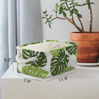 Organization and Storage Basket for Shelves - Small 6 Pack Fabric Storage Bin Collapsible Baskets for Organizing with Handle for Cloth Decorative Laundry Canvas (Banana Leaf 12x8x5.2 inch)