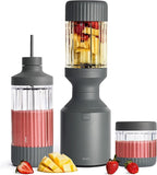 Beast Mega 1200 Plus | Premium Countertop Blender | Smoothies, Shakes, Sauces, Dips, Soups | Blends Ice and Frozen Fruit | XL Vessel | With Extra Vessels, Straw System | (Charcoal, 120V)