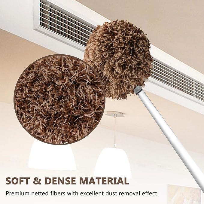 Ceiling Fan Cleaner Duster Reusable Microfiber Ceiling Fan Blade Cleaner Removable Duster with Extension Pole Adjusts 13 to 49.7 Inch for Cleaning Walls Furniture Door Window Top (Beige Brown)