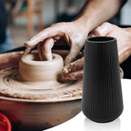 Black Ceramic Vase, GUKJOB Small Cute Flower Vase for Pampas Grass, Home, Living Room, Dining Table, Farmhouse, Office Decor, Bedroom, Table, and Kitchen Shelf (Black - 2Pcs)