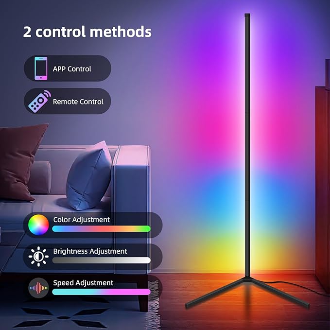LED Floor Lamp,RGB Corner Floor Lamp with APP and Remote Control,16 Million DIY Colors&Ambient Lighting,Music Sync,Timer Setting,for Living Room, Bedroom and Gaming Room
