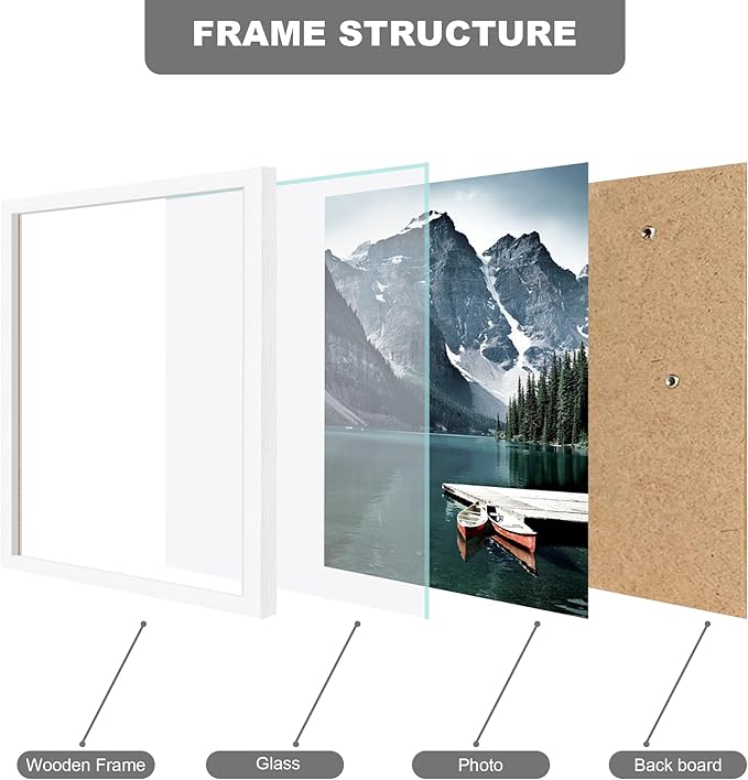 10x14 Picture Frame Set of 3 - Made of Real Glass and White Wooden Frame, 30 x40 Diamond Frame for Wall or Tabletop Display