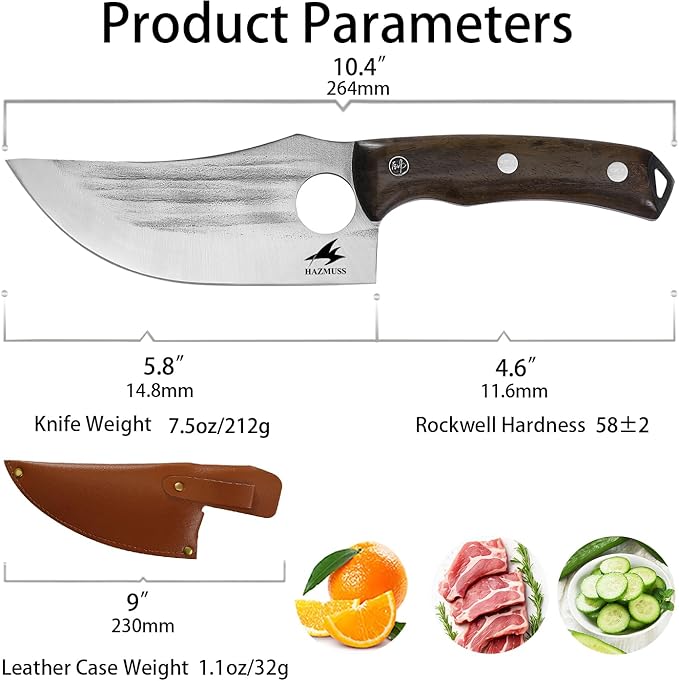Chef's Knife, 5.8" - High Carbon Stainless Steel Boning Knive with Leather Sheath, Full Tang, Ergonomic Handle for Superior Balance & Control