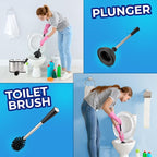 UMIEN 2 Pack Toilet Brush and Plunger Set 18-in - Updated 2025 No-Rust - Stainless Steel Design - Long Handles - with Freestanding Canister (Satin Nickel)