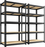 Set of 2 Storage Shelves 27.7"W Metal Shelving 2010LBS Garage Shelving Heavy Duty Garage Shelves Adjustable 5 Tier Metal Shelf for Pantry Kitchen Closet Basement Warehouse 11.9"D×27.7"W×60"H