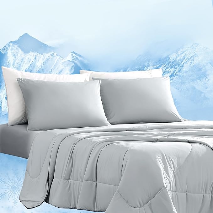 Dream Valley®Outlast®Deepsleep Cooling Comforter, Twin Size, NASA-Grade Space Technology Cooling Blanket for Hot Sleepers Night Sweats, Q-Max > 0.45 Aerocool™Breathable, Cool Grey, 68"x90"