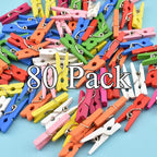 HAHIYO Colorful Wooden Clothes Pins Clothespins Mini Do NOT Fall Apart 1 inches Length 80 Pack Sturdy Strong Springs No Rust No Discoloration for Laundry Bathroom DIY Craft Photos Food Opened Bags